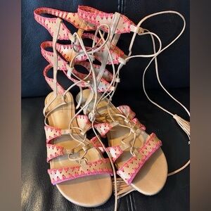 SCHUTZ Gladiator BOHO leather Sandals pink and orange piping size 8.5 
WORN ONCE